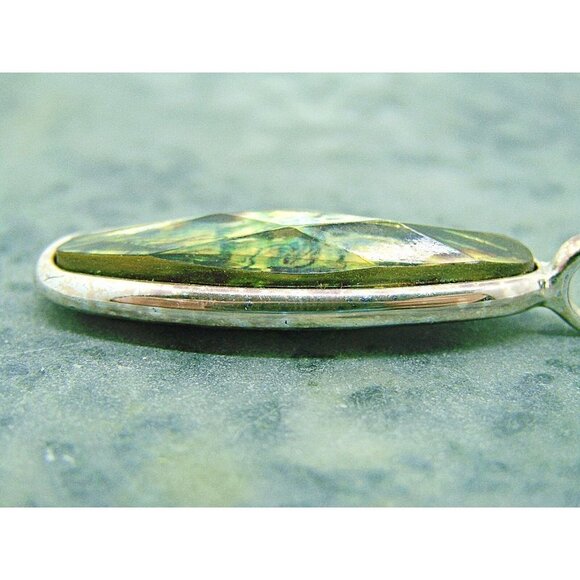 Vintage Prism Design Oval Stone Fashion Pendant Silver Tone 1980 Signed RMN - Picture 9 of 9